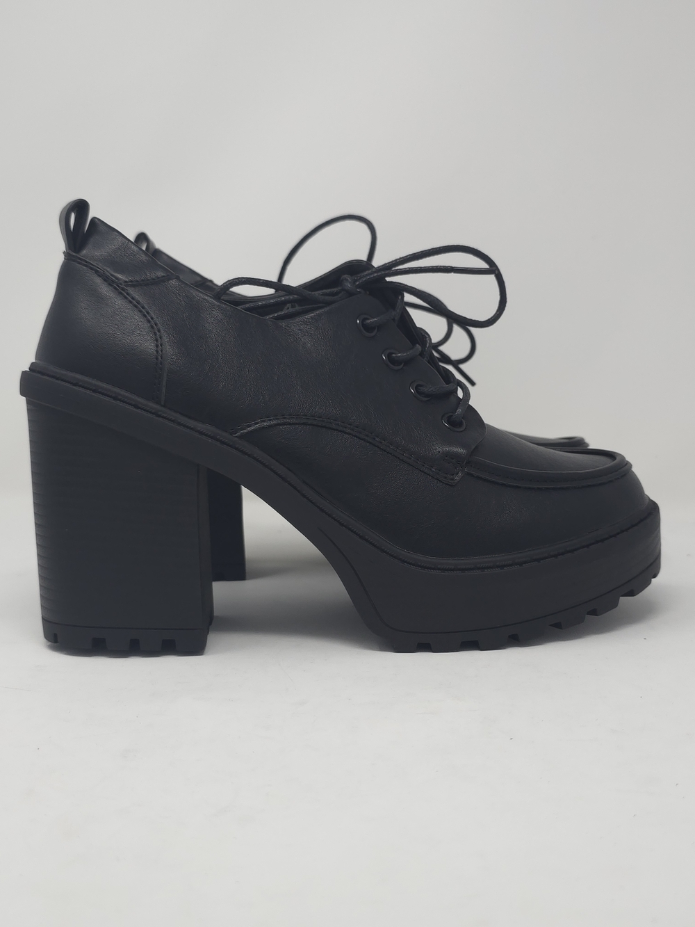 Charcoal Platform Chunky Heel Oxford Lace Up  Lug Sole Trendy - Picture 3 of 10